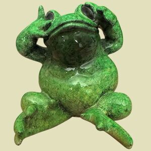 Kitty’s Critters Frog Figurine 3.5" Green Ceramic See No Evil Collectible